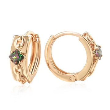 Fashion Colorful Rolled Rose Gold of 14-Karat Purity AAA Zircon Crystals Hoop Earrings - Party Daily Jewellery